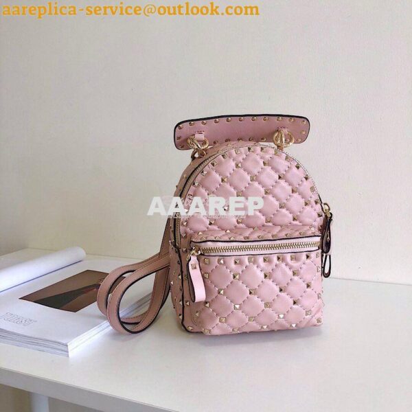 Replica Valentino Garavani Rockstud Spike Mini Leather Backpack Pink 4