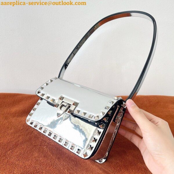 Replica Valentino Rockstud23 Small Shoulder Bag in Silver Calfskin 4