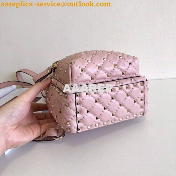 Replica Valentino Garavani Rockstud Spike Mini Leather Backpack Pink 6