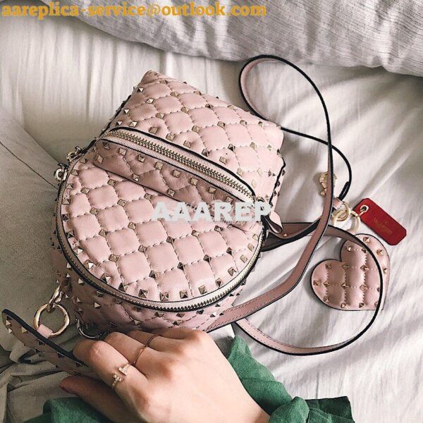 Replica Valentino Garavani Rockstud Spike Mini Leather Backpack Pink 11