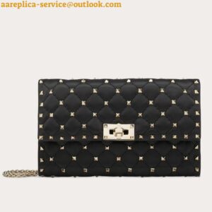 Replica Valentino Rockstud Spike Crossbody Clutch Bag In Black Lambskin