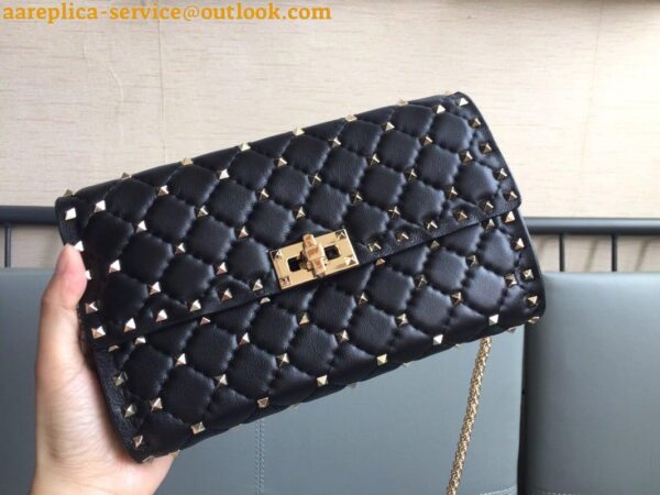 Replica Valentino Rockstud Spike Crossbody Clutch Bag In Black Lambskin 5