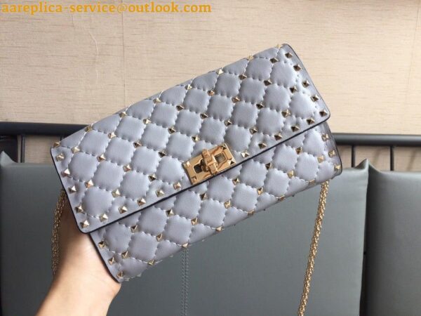 Replica Valentino Rockstud Spike Crossbody Clutch Bag In Blue Lambskin 7