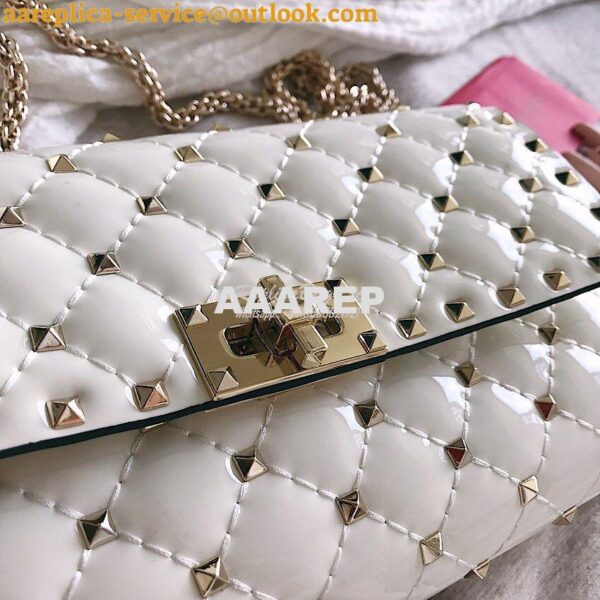 Replica Valentino Garavani Rockstud Spike Patent Leather Bag White 7