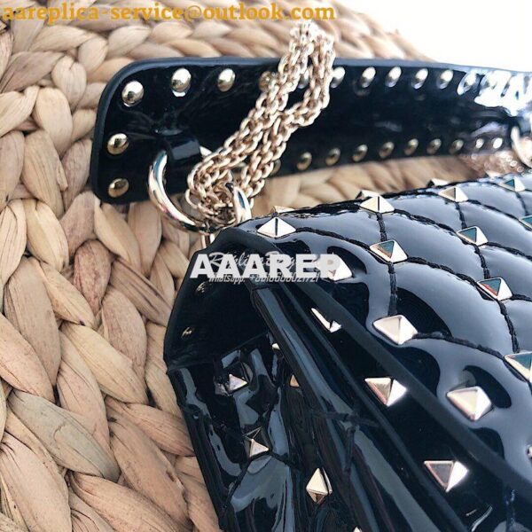 Replica Valentino Garavani Rockstud Spike Patent Leather Chain bag Bla 6