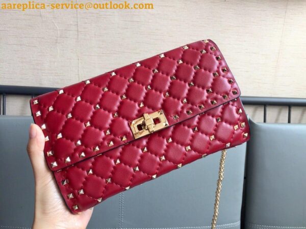 Replica Valentino Rockstud Spike Crossbody Clutch Bag In Red Lambskin 6