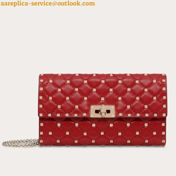 Replica Valentino Rockstud Spike Crossbody Clutch Bag In Red Lambskin 8