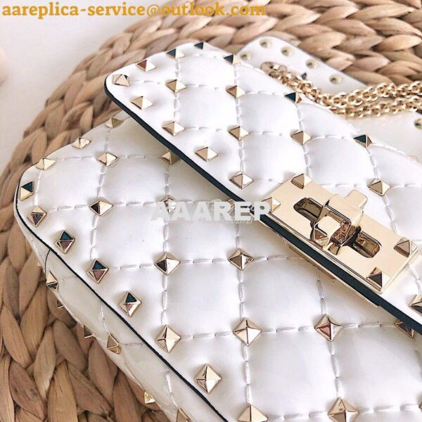 Replica Valentino Garavani Rockstud Spike Patent Leather Chain bag Whi 14