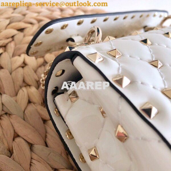 Replica Valentino Garavani Rockstud Spike Patent Leather Chain bag Whi 15