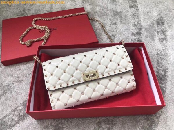 Replica Valentino Rockstud Spike Crossbody Clutch Bag In White Lambskin 8