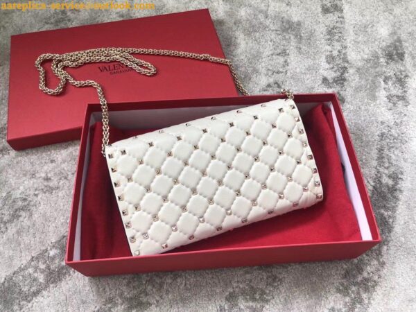 Replica Valentino Rockstud Spike Crossbody Clutch Bag In White Lambskin 9