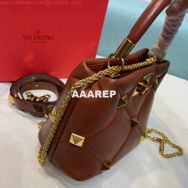 Replica Valentino 0097S Small Roman Stud The Handle Bag In Nappa Brown 5