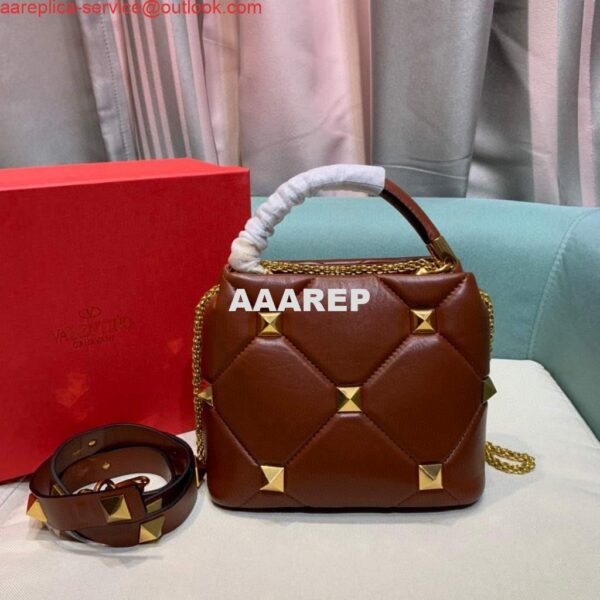 Replica Valentino 0097S Small Roman Stud The Handle Bag In Nappa Brown 6