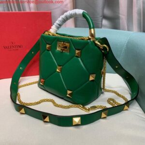 Replica Valentino 0097S Small Roman Stud The Handle Bag In Nappa Green