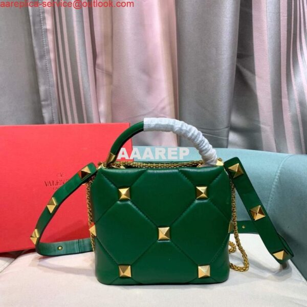 Replica Valentino 0097S Small Roman Stud The Handle Bag In Nappa Green 6