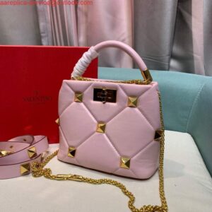 Replica Valentino 0097S Small Roman Stud The Handle Bag In Nappa Light Pink