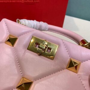 Replica Valentino 0097S Small Roman Stud The Handle Bag In Nappa Light Pink 2