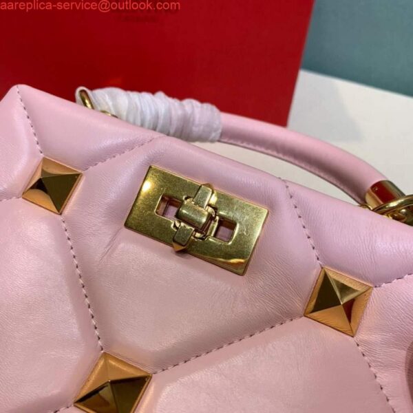 Replica Valentino 0097S Small Roman Stud The Handle Bag In Nappa Light Pink 4