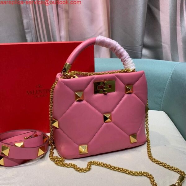 Replica Valentino 0097S Small Roman Stud The Handle Bag In Nappa Pink 3