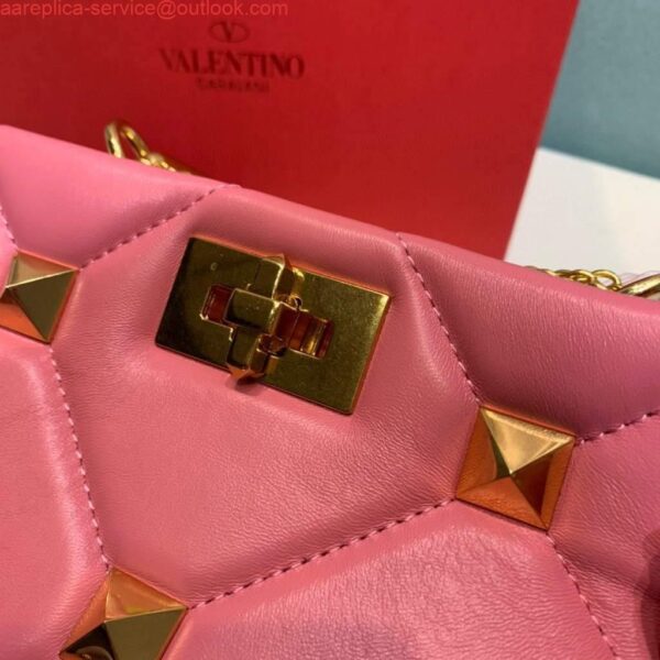 Replica Valentino 0097S Small Roman Stud The Handle Bag In Nappa Pink 4