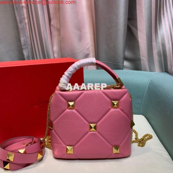 Replica Valentino 0097S Small Roman Stud The Handle Bag In Nappa Pink 5