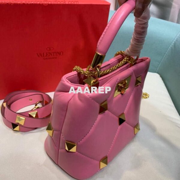 Replica Valentino 0097S Small Roman Stud The Handle Bag In Nappa Pink 7