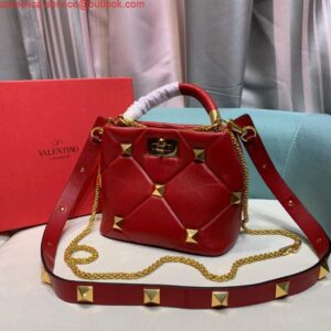 Replica Valentino 0097S Small Roman Stud The Handle Bag In Nappa Red