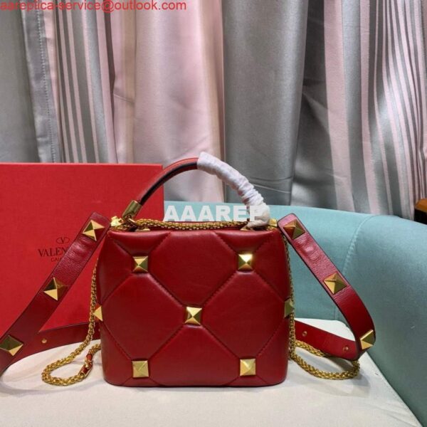 Replica Valentino 0097S Small Roman Stud The Handle Bag In Nappa Red 5