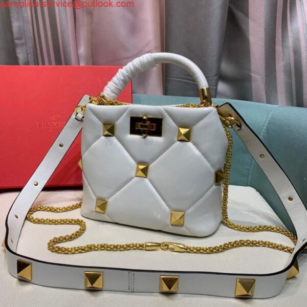 Replica Valentino 0097S Small Roman Stud The Handle Bag In Nappa White 3