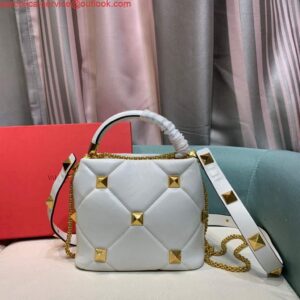 Replica Valentino 0097S Small Roman Stud The Handle Bag In Nappa White 2