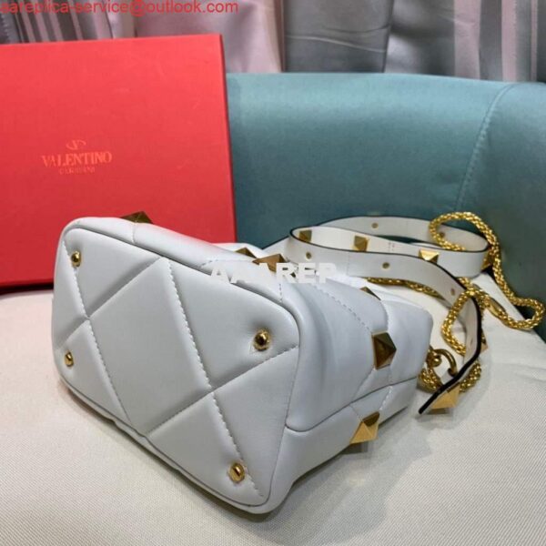 Replica Valentino 0097S Small Roman Stud The Handle Bag In Nappa White 5