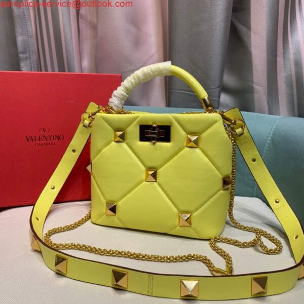 Replica Valentino 0097S Small Roman Stud The Handle Bag In Nappa Yellow 3