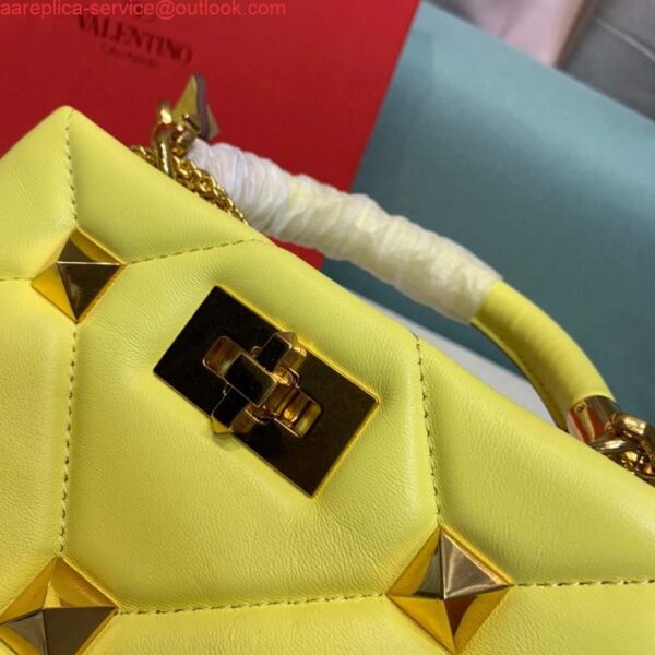 Replica Valentino 0097S Small Roman Stud The Handle Bag In Nappa Yellow 4