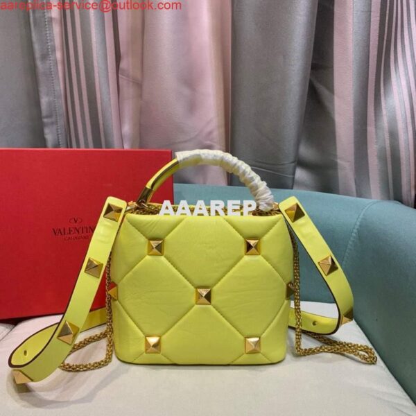 Replica Valentino 0097S Small Roman Stud The Handle Bag In Nappa Yellow 5