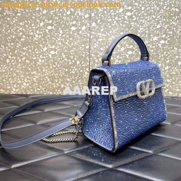 Replica Valentino 1W2B0G97TZA0FO Vsling Mini Handbag With Sparkling Embroidery Blue 5