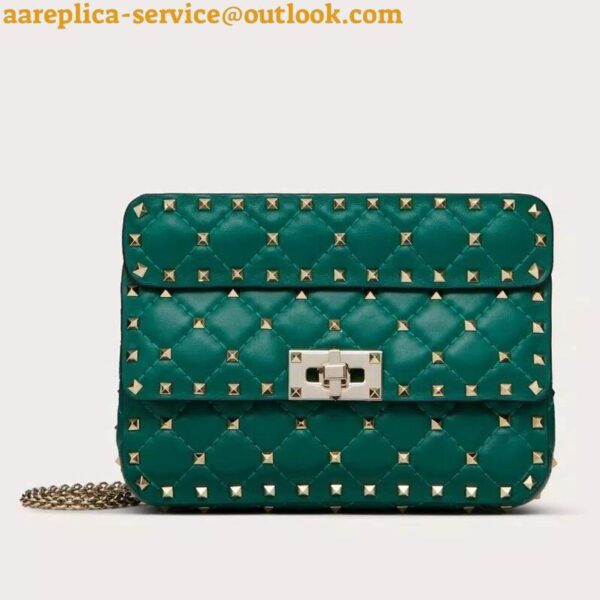 Replica Valentino Rockstud Spike Small Bag In Green Nappa Lambskin 2