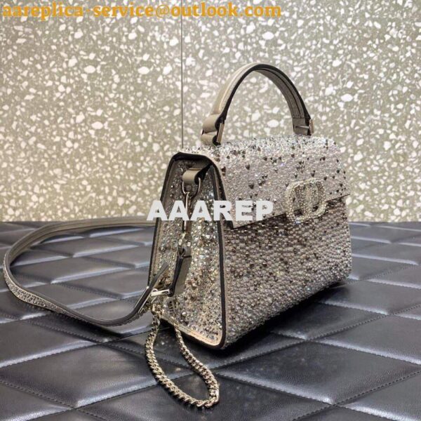 Replica Valentino 1W2B0G97TZA0FO Vsling Mini Handbag With Sparkling Embroidery Pearl Gray 6