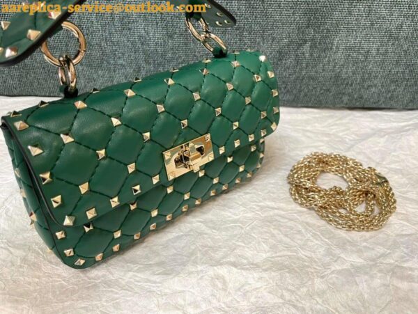 Replica Valentino Rockstud Spike Small Bag In Green Nappa Lambskin 7