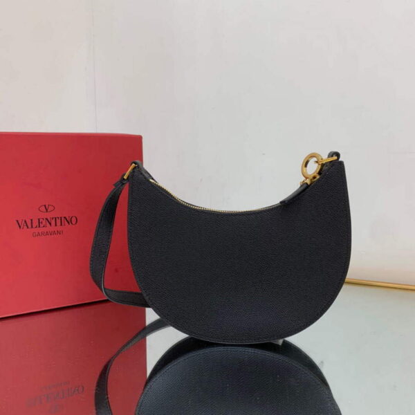 Replica Valentino 1W2P0W19RQR Mini Vlogo Signature Grainy Calfskin Hobo Bag Black 3