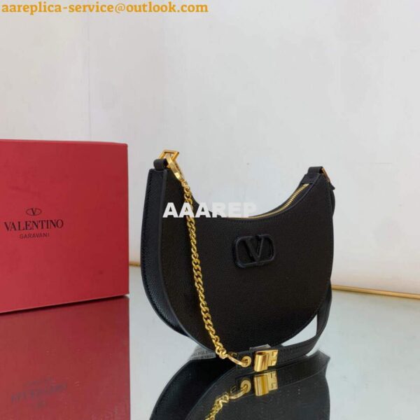 Replica Valentino 1W2P0W19RQR Mini Vlogo Signature Grainy Calfskin Hobo Bag Black 4