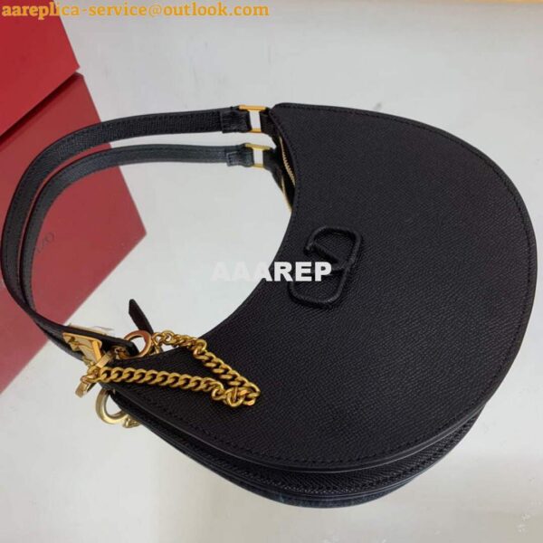 Replica Valentino 1W2P0W19RQR Mini Vlogo Signature Grainy Calfskin Hobo Bag Black 6