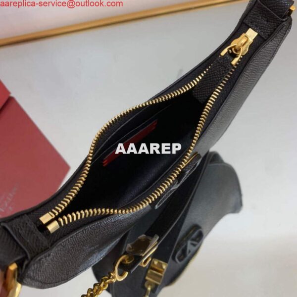 Replica Valentino 1W2P0W19RQR Mini Vlogo Signature Grainy Calfskin Hobo Bag Black 8