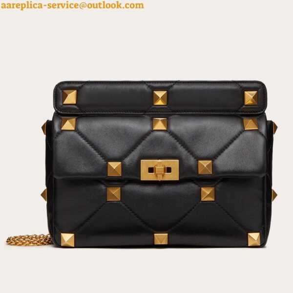 Replica Valentino Roman Stud Large Chain Bag In Black Nappa Leather 2