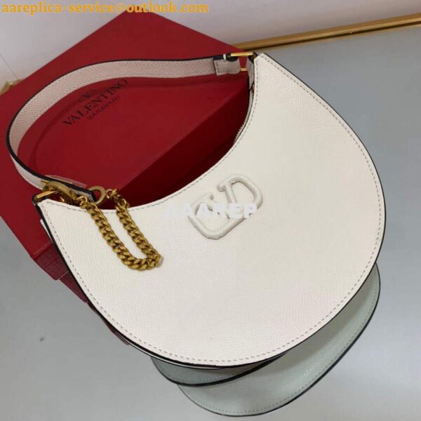 Replica Valentino 1W2P0W19RQR Mini Vlogo Signature Grainy Calfskin Hobo Bag Light Ivory 5