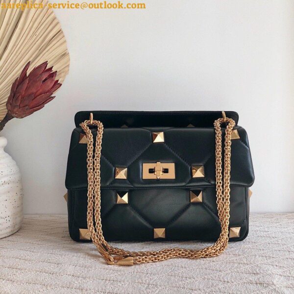 Replica Valentino Roman Stud Large Chain Bag In Black Nappa Leather 5