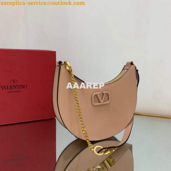 Replica Valentino 1W2P0W19RQR Mini Vlogo Signature Grainy Calfskin Hobo Bag Light Pink 4