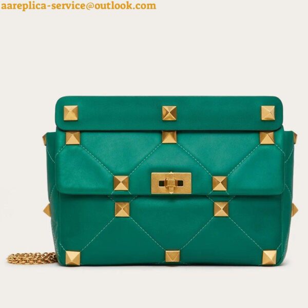 Replica Valentino Roman Stud Large Chain Bag In Green Nappa Leather 4