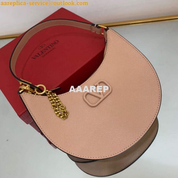 Replica Valentino 1W2P0W19RQR Mini Vlogo Signature Grainy Calfskin Hobo Bag Light Pink 5