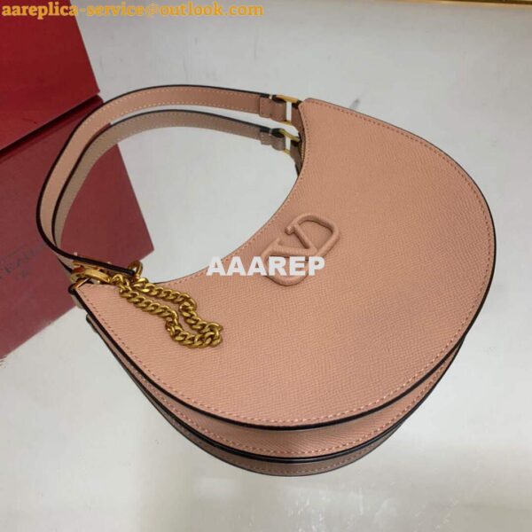 Replica Valentino 1W2P0W19RQR Mini Vlogo Signature Grainy Calfskin Hobo Bag Light Pink 7