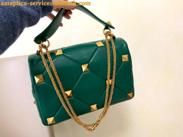 Replica Valentino Roman Stud Large Chain Bag In Green Nappa Leather 6